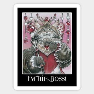 Queen of Hearts Cat - I'm The Boss! - White Outlined Version Sticker